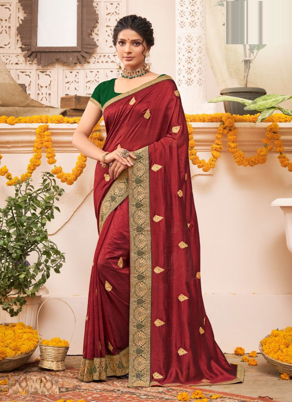 Saroj Pankhi Fancy Festive Wear Vichitra Silk Embroidery Work Saree Collection